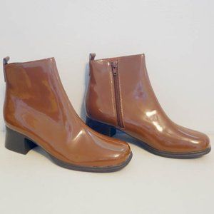 AJ Valenci Patent Leather Ankle Boots Tan Size 7